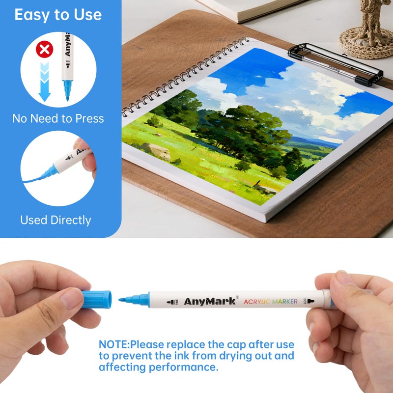 AnyMark 24 Colors Acrylic Paint Markers, Dual Tip Acrylic Paint Pens with Dot & Fine Tip, Premium Paint Markers for Coloring, Canvas, wood, Stone, Rock Painting, Glass - Image 3