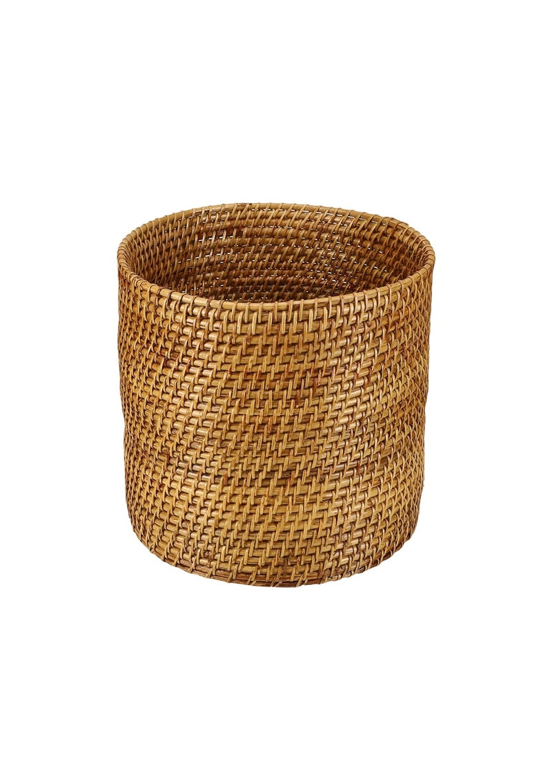 Akway AKWAY Bamboo Planter & Rattan Storage Basket | Cane Indoor Outdoor Garden Patio Terrace Balcony Table Shelf Organizer | (14 x 14 x 14 Inch, Beige) (Plant not Included)  - Image 2