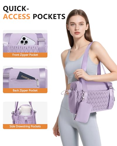 BAVERGE Small Gym Bag for Women Quilted Mini Tote with Wet Compartment and Coin Purse, Cute Duffle Bag for Girls Workout Sport Travel,Light Purple - Image 3