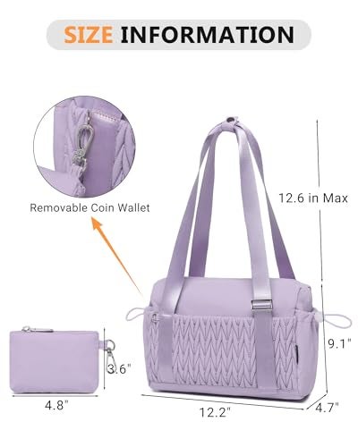 BAVERGE Small Gym Bag for Women Quilted Mini Tote with Wet Compartment and Coin Purse, Cute Duffle Bag for Girls Workout Sport Travel,Light Purple - Image 2