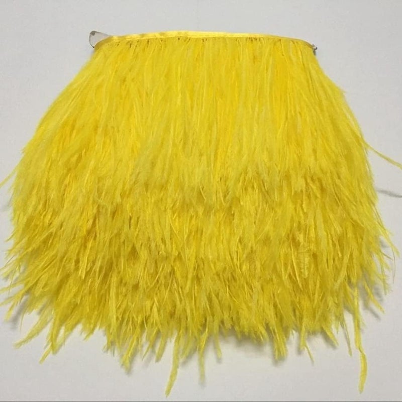 Ostrich Feather Trim Fringe used Wedding Sewing Crafts Costumes Decoration Pack of 2 yards(yellow)