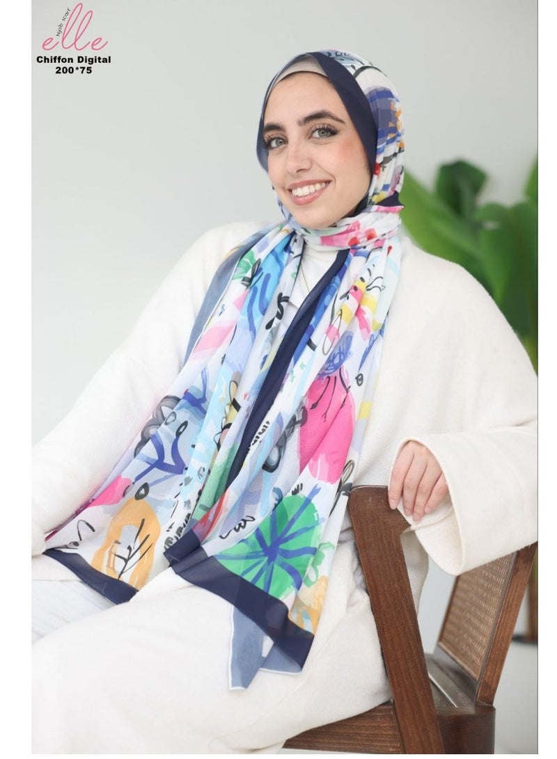 ELLE Luxury Chiffon Islamic Hijab Scarf Shawl for Women Occasions and Casual Days - Size (200cm x 75cm)
