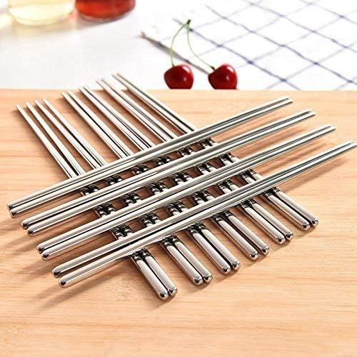 SCHUBERT 5 Pair Stainless Steel Plain Chopsticks Set Reusable Non-Slip Sticks Dinnerware/Tableware Sets - Image 2