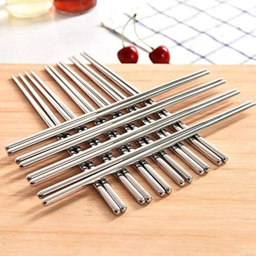 SCHUBERT 5 Pair Stainless Steel Plain Chopsticks Set Reusable Non-Slip Sticks Dinnerware/Tableware Sets - Image 1