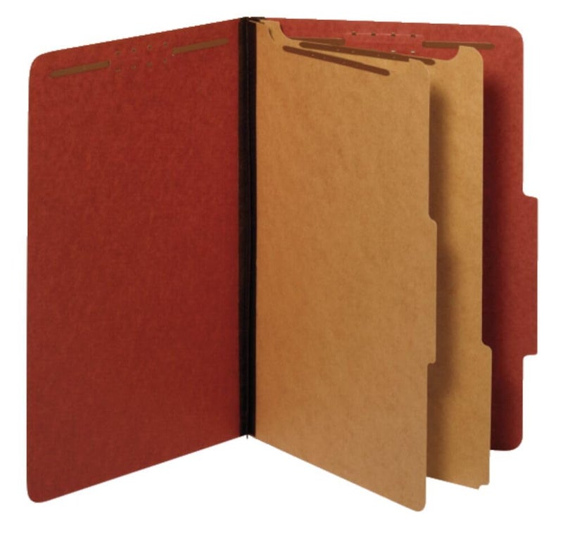 Pendaflex Recycled Classification File Folders, 2 Dividers, 2" Embedded Fasteners, 2/5 Tab Cut, Legal Size, Red, Box of 10 (29075R) - Image 2