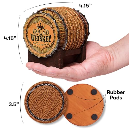 Cabin Obsession Whiskey Barrel Coaster Set – Handcrafted Whiskey Barrel Decor for Whiskey Lovers and Man Cave Gifts for Men - 6 Full Size Whiskey Coasters with Barrel Style Holder for Man Cave Décor - Image 4