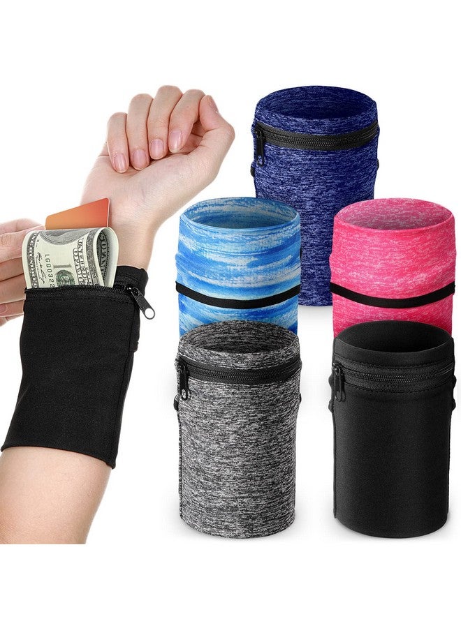 Honoson 5 Pieces Wrist Wallet Running Wallet Wristband Wrist Wallets For Women Men Wrist Pouch Zipper Wrist Wallet For Running Walking Hiking Jogging Travel  - Image 1