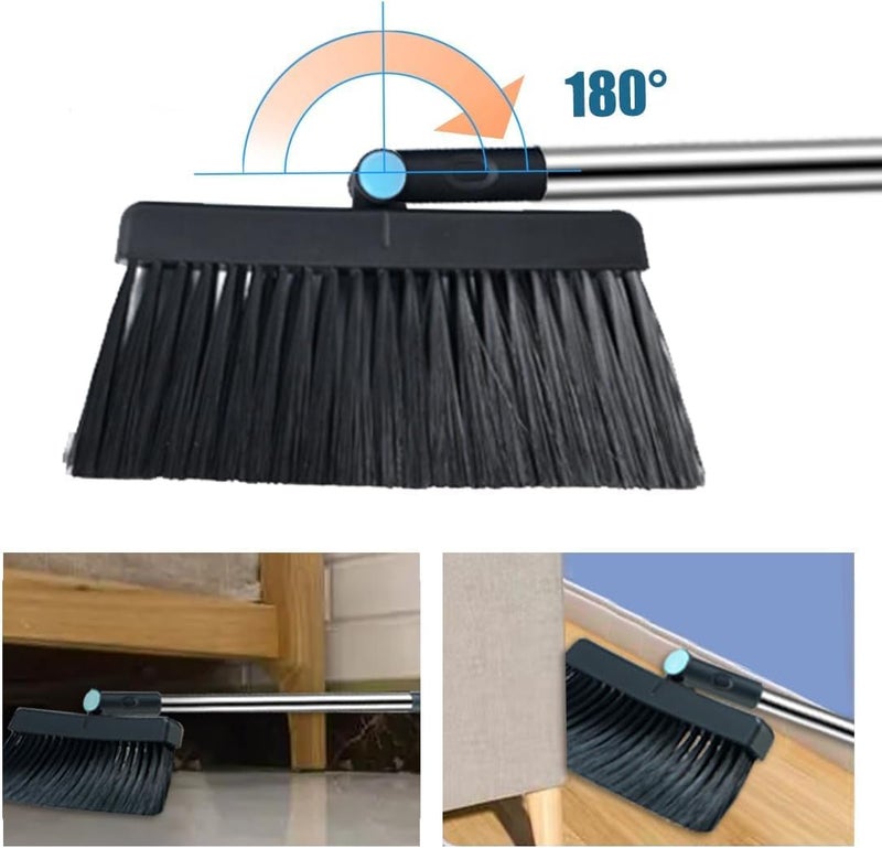 HOUSLET Broom and Dustpan Set, Large Brooms and Dust Pans with 48'' Long Handle, Upright Broom and Dustpan Comb for Lobby Dog Cat Pets Hair Home Use and Kitchen Cleaning (Blue and Black) - Image 4
