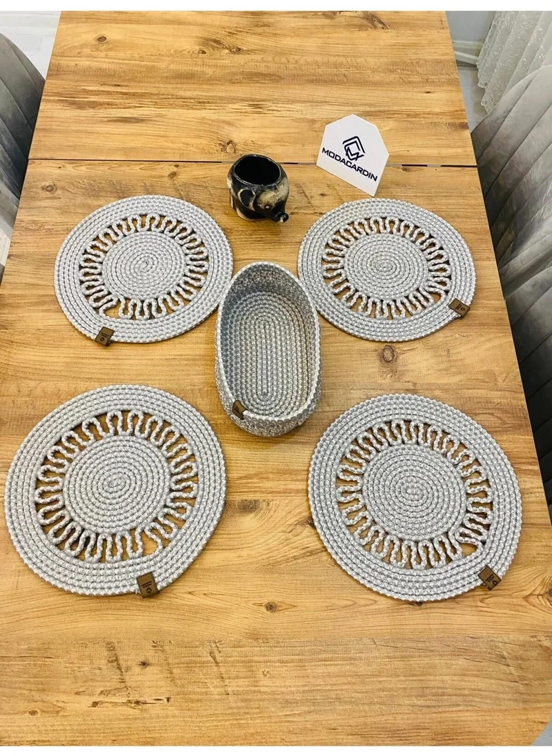 BDZ Deri BDZ Leather Jute Wicker American Service Plate and Basket 5 Pieces