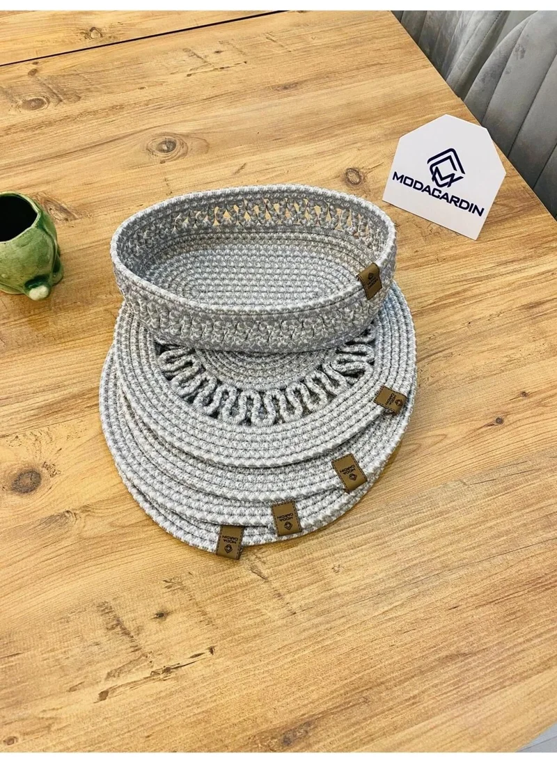 BDZ Deri BDZ Leather Jute Wicker American Service Plate and Basket 5 Pieces