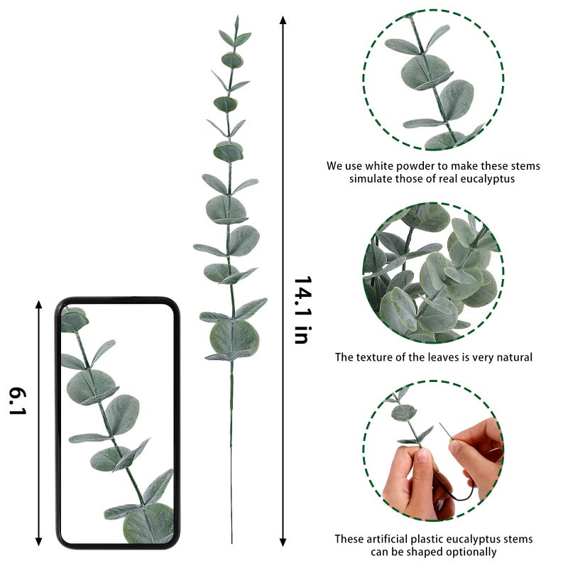 CEWOR 24pcs Eucalyptus Stems Artificial Eucalyptus Leaves Fake Greenery Branches Fake Flowers for Wedding Centerpiece Spring Easter Farmhouse Home Decoration - Image 2