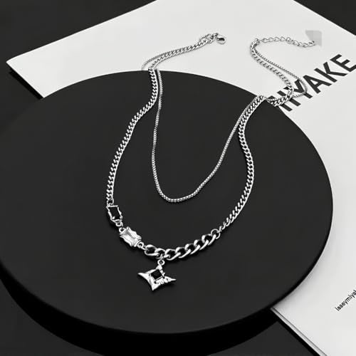 GUSTAVE® Layered Chain Necklace for Men & Women Gothic Punk Fashion Jewelry with Sparkling Black Stone, Bold Streetwear Necklace, Unisex Statement Accessory for Casual & Sweater Outfits - Image 4