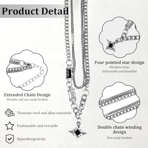 GUSTAVE® Layered Chain Necklace for Men & Women Gothic Punk Fashion Jewelry with Sparkling Black Stone, Bold Streetwear Necklace, Unisex Statement Accessory for Casual & Sweater Outfits - Image 5