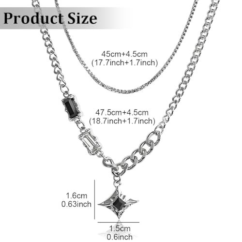 GUSTAVE® Layered Chain Necklace for Men & Women Gothic Punk Fashion Jewelry with Sparkling Black Stone, Bold Streetwear Necklace, Unisex Statement Accessory for Casual & Sweater Outfits - Image 2