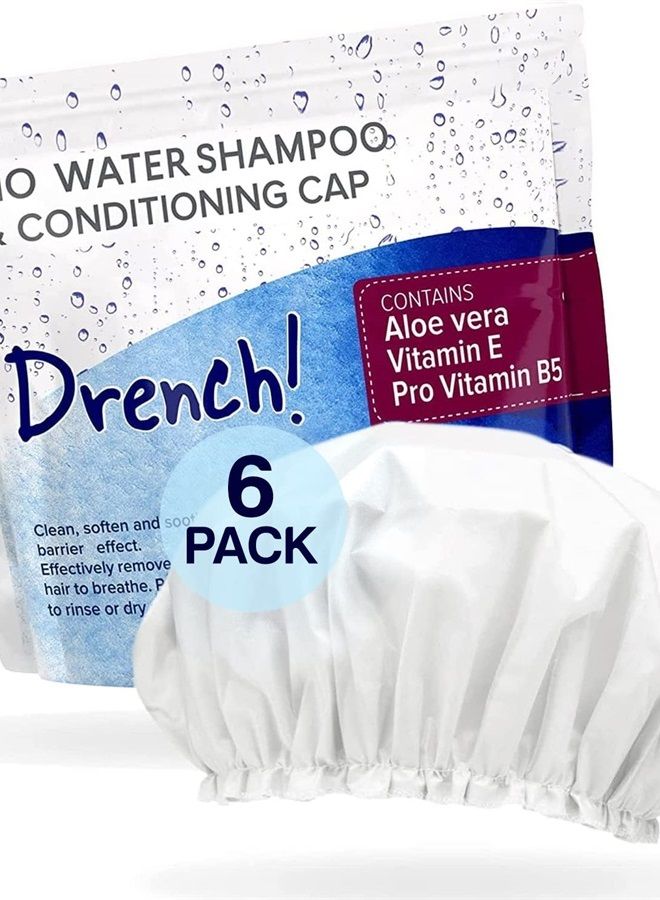 Drench! Medical Drench No Water Rinse Free Shampoo Caps [6-Pack] - Waterless Shampoo and Conditioner - Dry Hair Wash Caps for Elderly or Bedridden - Contains Aloe Vera, Vitamin E and Provitamin B5 - Image 1