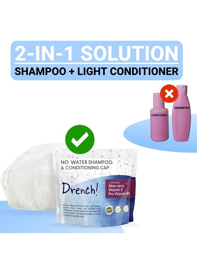 Drench! Medical Drench No Water Rinse Free Shampoo Caps [6-Pack] - Waterless Shampoo and Conditioner - Dry Hair Wash Caps for Elderly or Bedridden - Contains Aloe Vera, Vitamin E and Provitamin B5 - Image 4