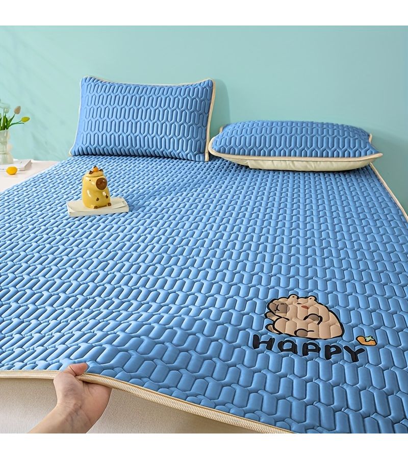 1 Pc Simple Solid Color Breathable Cooling Mat Premium Gray Capibara Print 70 87 By 78 74 Inches No Pillowcase Cool Comfortable Summer For Hot Sleepers Durable Hotel Bedroom Dormitory Home Use - Image 1