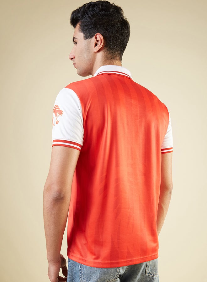 FanCode Men Red and White Colourblocked Half Sleeves Polo Collar Polyester T-Shirt  - Image 2