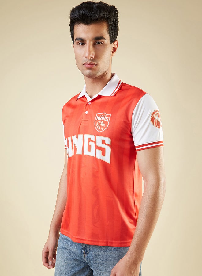 FanCode Men Red and White Colourblocked Half Sleeves Polo Collar Polyester T-Shirt  - Image 3