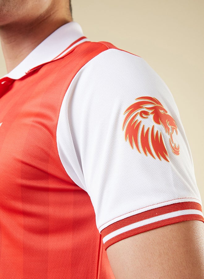 FanCode Men Red and White Colourblocked Half Sleeves Polo Collar Polyester T-Shirt  - Image 5