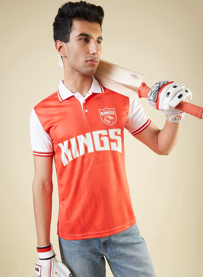 FanCode Men Red and White Colourblocked Half Sleeves Polo Collar Polyester T-Shirt  - Image 1