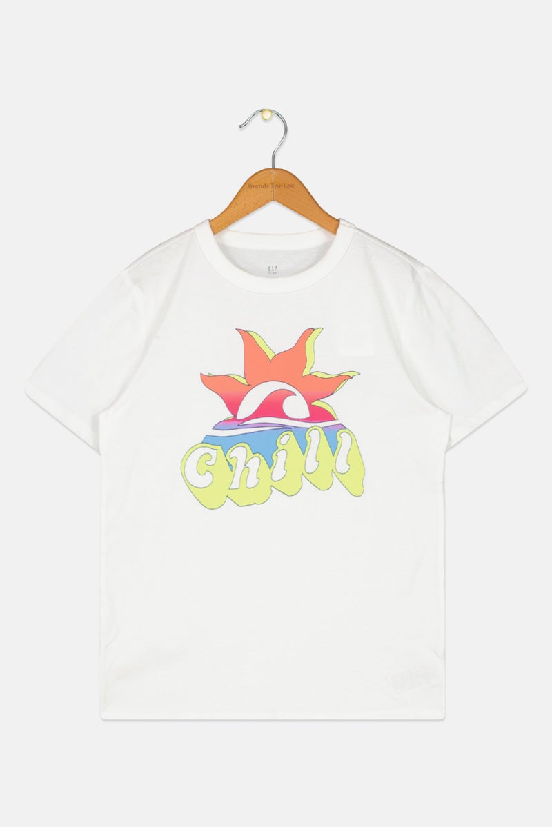 GAP Kids Boy Crew Neck Short Sleeves Graphic Print T-Shirt, White  - Image 1