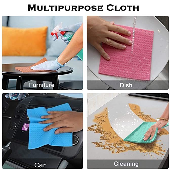 Shopfleet Cellulose Cleaning Sponge for Kitchen and Home, 20 x 12 x 0.5 cm - Pack of 10 Wipes (Multicolor) - Image 4