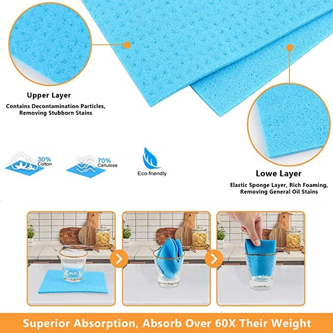 Shopfleet Cellulose Cleaning Sponge for Kitchen and Home, 20 x 12 x 0.5 cm - Pack of 10 Wipes (Multicolor) - Image 5