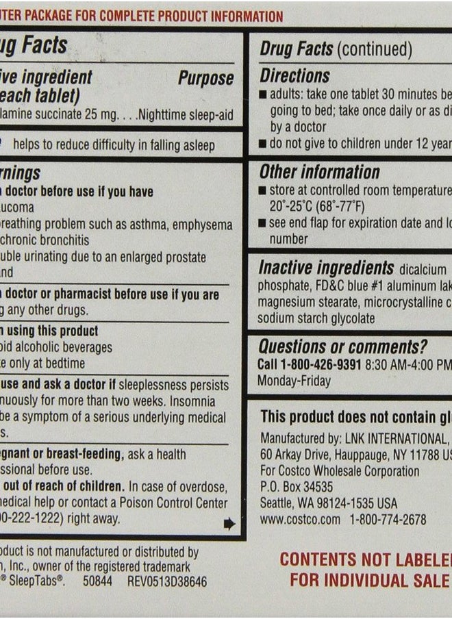 Kirkland Kirkland Signature Nighttime Sleep Aid (Doxylamine Succinate 25 mg), 192 Tablets  - Image 2