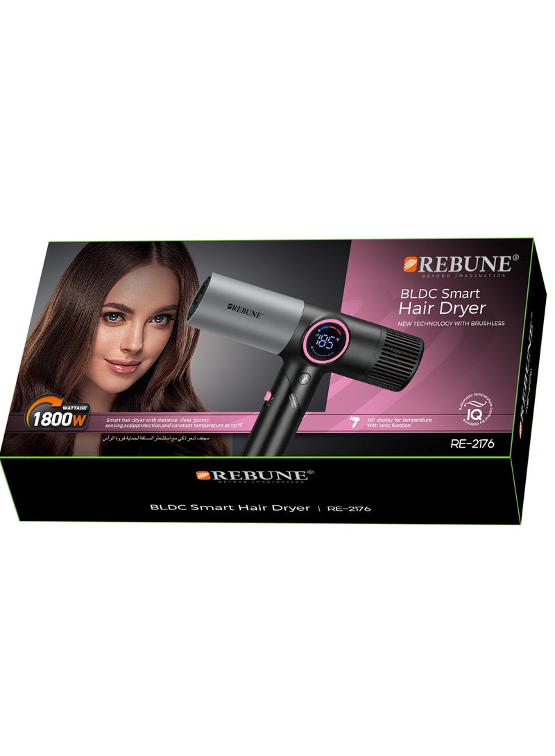 REBUNE Ionic foldable hair dryer with 1800W BLDC motor and digital display screen. BLACK - Image 3