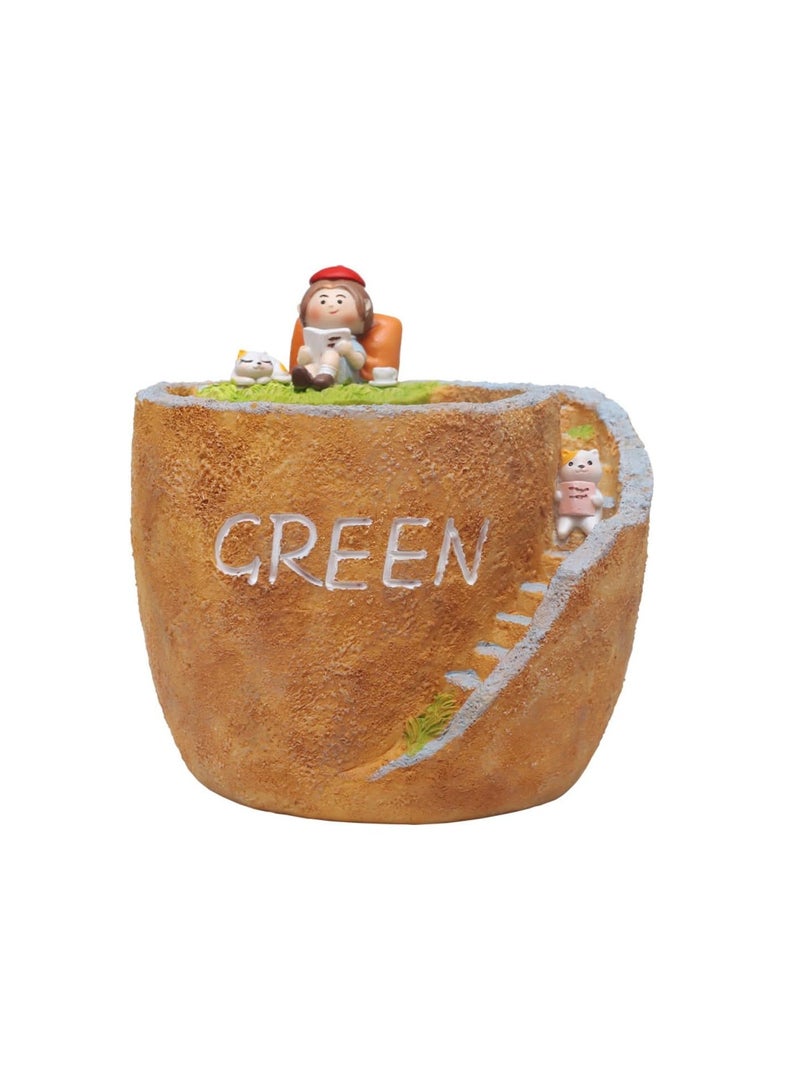 Generic Creative Pastoral Style Resin Succulent Plant Pot, Flower Pot/Plant Pot, Suitable For Herbs, Succulents, Cactus Pen Holder, Suitable For Diy Micro Landscape Home Decoration (Reading)  - Image 1