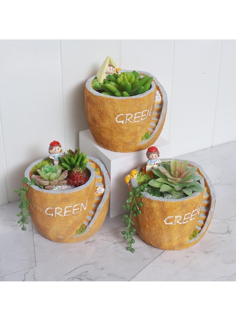 Generic Creative Pastoral Style Resin Succulent Plant Pot, Flower Pot/Plant Pot, Suitable For Herbs, Succulents, Cactus Pen Holder, Suitable For Diy Micro Landscape Home Decoration (Reading)  - Image 4