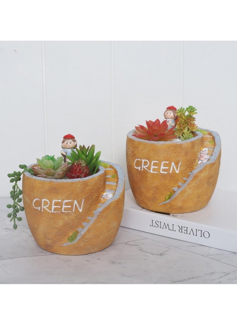Generic Creative Pastoral Style Resin Succulent Plant Pot, Flower Pot/Plant Pot, Suitable For Herbs, Succulents, Cactus Pen Holder, Suitable For Diy Micro Landscape Home Decoration (Reading)  - Image 5