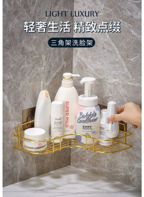 رف زاوية حمام من المعدن مع استيكر لاصق مقاوم للصدا بتصميم سله لعدم تراكم المياه بها لتنظيم الشامبوهات وجميع ملحقات الحمام.مطليه بدهان عالى الجودة(متعدد الالوان)