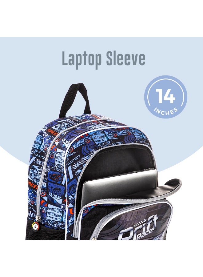 Eazy Kids 18" Set of 9 Backpack w/ 4 Wheel Trolley, Lunch Bag and Pencil Case - Car Racing - Image 3