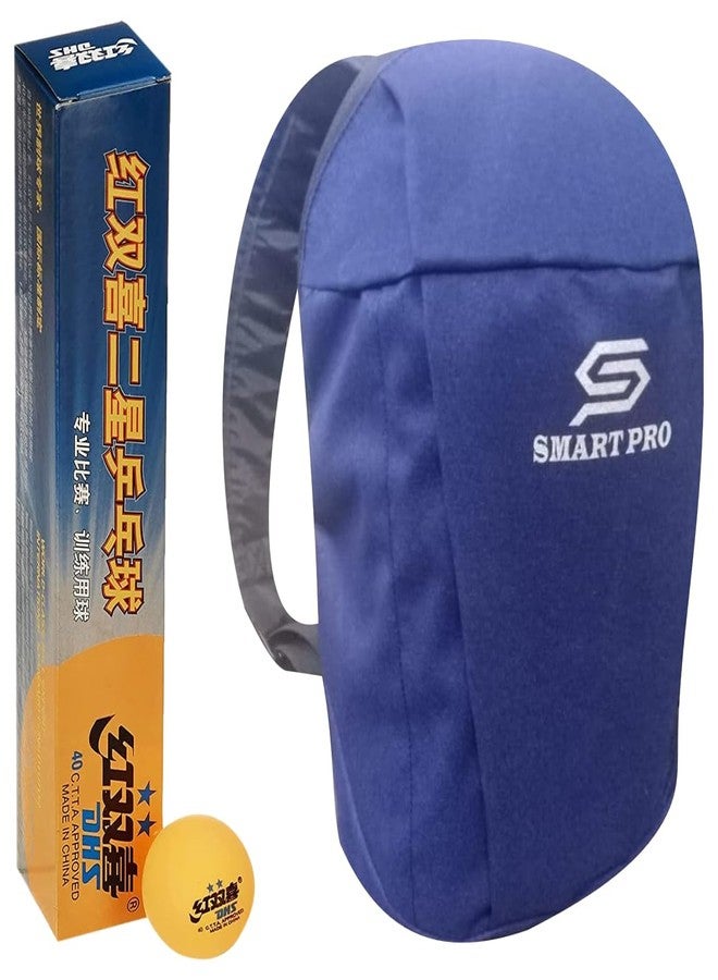 دي إتش أس كرة تنس الطاولة DHS 40 مم، نجمتان، برتقالية (علبة من 6 قطع) 66 قطعة مع غطاء Smart PRO TT خاص، أزرق سريع - Image 1