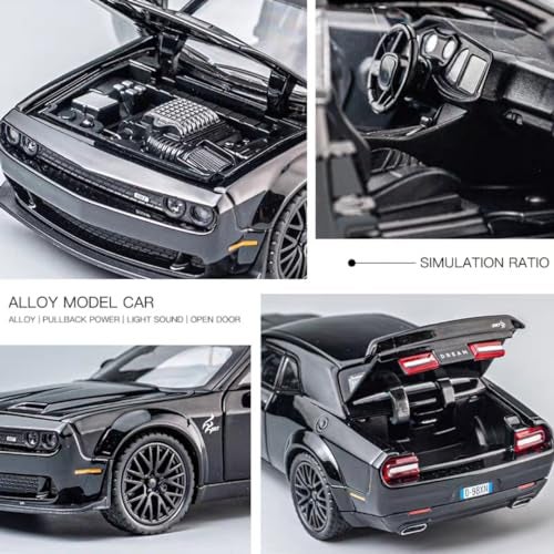ERBADIHAGO Toy Car Model 1/32 Challenger Hellcat Alloy Model Car with Light and Sound Collectible Model Cars Pull Back Toy Vehicles for Boys Children Age 3 + Year Old - Image 4