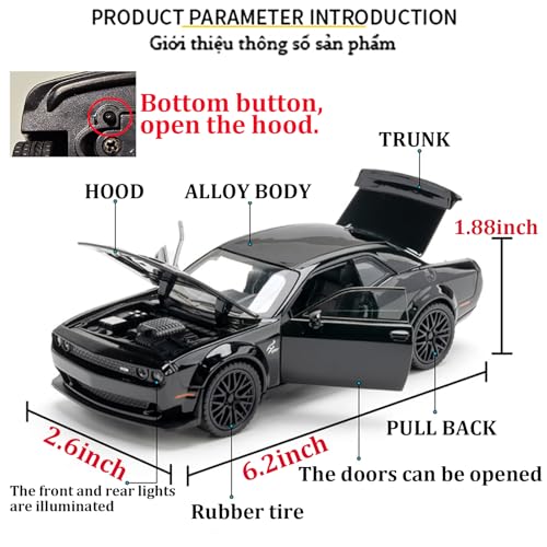 ERBADIHAGO Toy Car Model 1/32 Challenger Hellcat Alloy Model Car with Light and Sound Collectible Model Cars Pull Back Toy Vehicles for Boys Children Age 3 + Year Old - Image 5