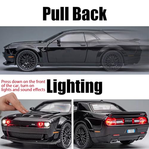 ERBADIHAGO Toy Car Model 1/32 Challenger Hellcat Alloy Model Car with Light and Sound Collectible Model Cars Pull Back Toy Vehicles for Boys Children Age 3 + Year Old - Image 3
