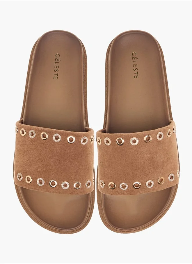 Celeste Women's Eyelet Detail Slip-On Flat Sandals