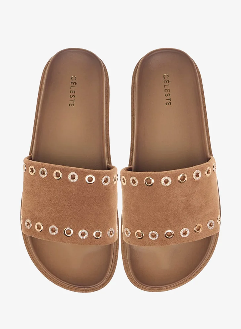 Celeste Women's Eyelet Detail Slip-On Flat Sandals