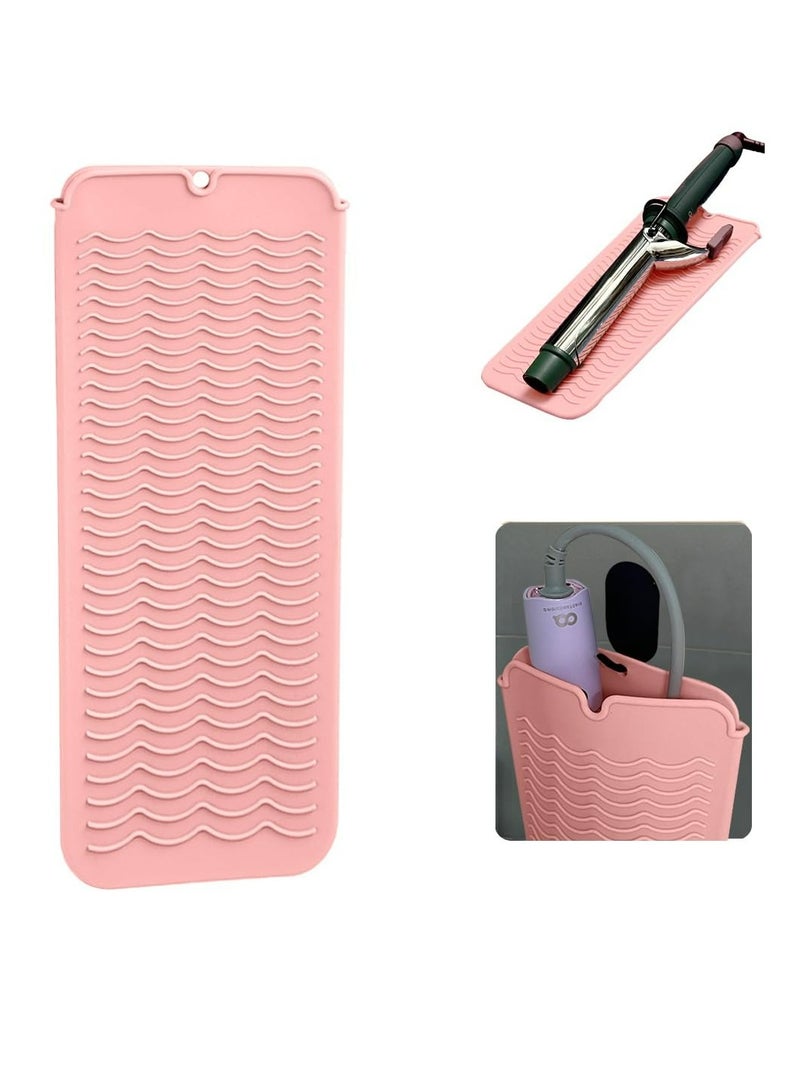 Heat Resistant Silicone Mat with Hanging Hole Design, Straightener Heat Resistant Travel Mat & Pouch for Curling Iron, Hair Straightener, Flat Iron and Other Hot Hair Styling Tools, 11X5 Inches, Pink - Image 1