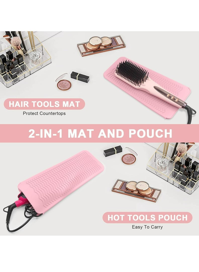 Heat Resistant Silicone Mat with Hanging Hole Design, Straightener Heat Resistant Travel Mat & Pouch for Curling Iron, Hair Straightener, Flat Iron and Other Hot Hair Styling Tools, 11X5 Inches, Pink - Image 2
