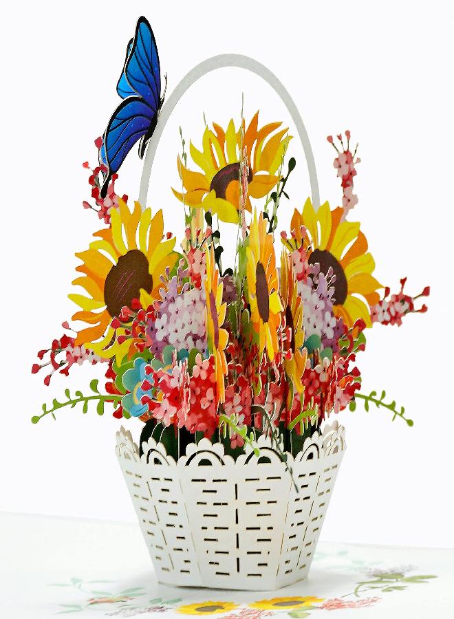 CUT POPUP.COM CUTPOPUP Mother's Day Card Pop Up, Birthday 3D Greeting Card (Sunflowers Basket) - Image 1