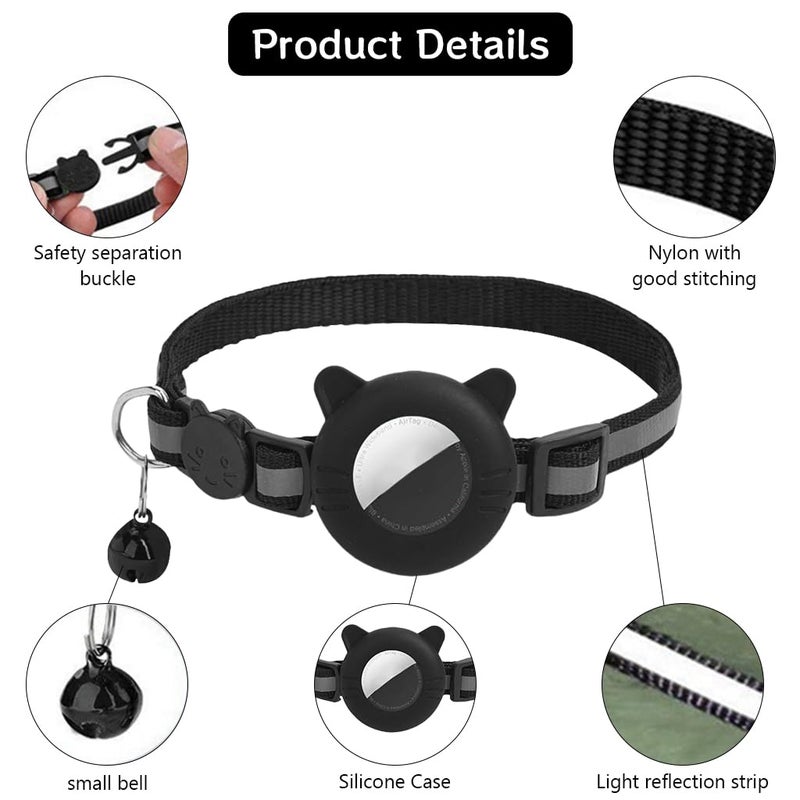 Qpets® ® Cat Collar with Bell, Cute Cat Collar with Silicone Airtag Holder & Quick Release Button & Safe Night Reflective - Image 3
