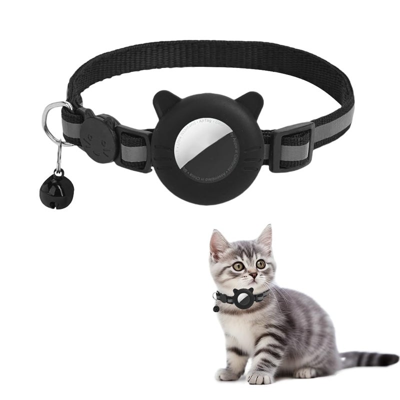 Qpets® ® Cat Collar with Bell, Cute Cat Collar with Silicone Airtag Holder & Quick Release Button & Safe Night Reflective - Image 1