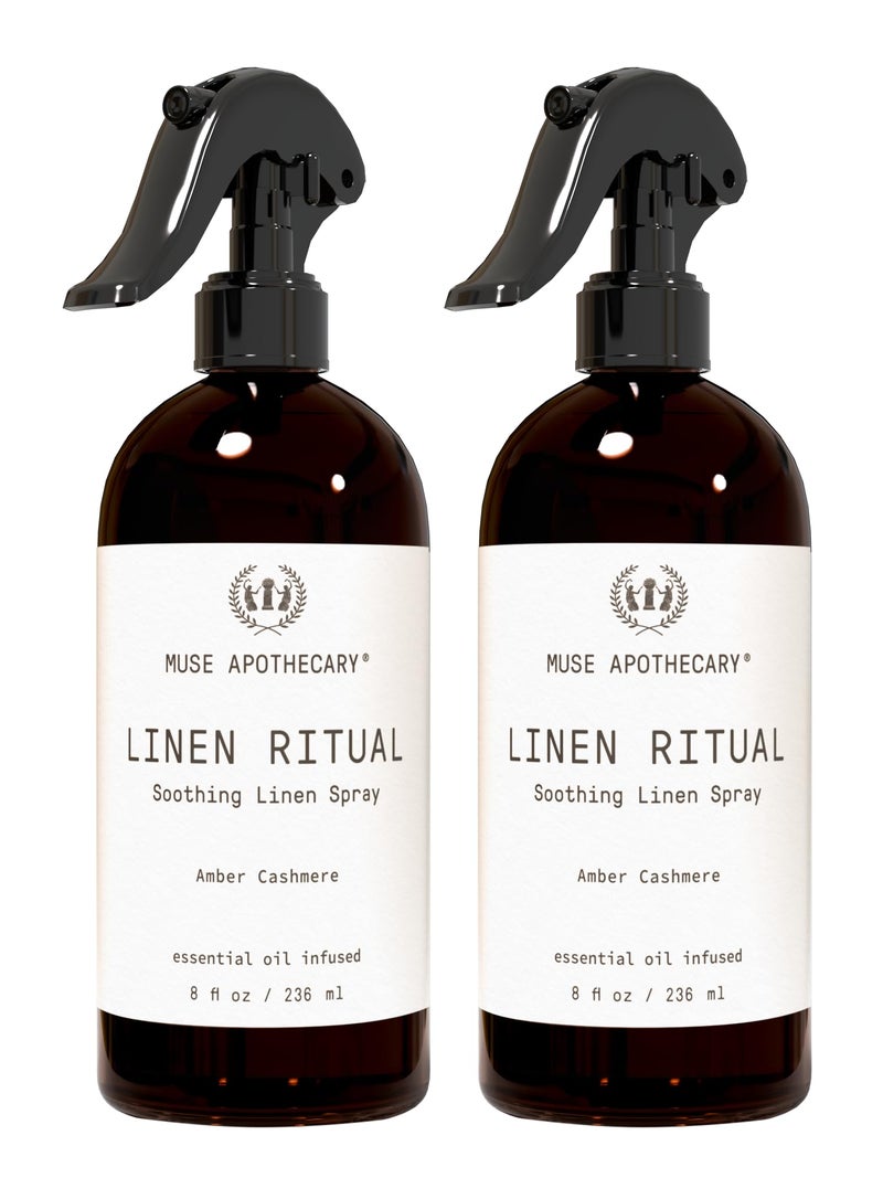 Muse Apothecary Linen Ritual - Aromatic, Soothing, and Relaxing Linen Mist, Laundry and Fabric Spray - Infused with Aromatherapy Essential Oils - 8 oz, Amber Cashmere, 2 Pack - Image 1