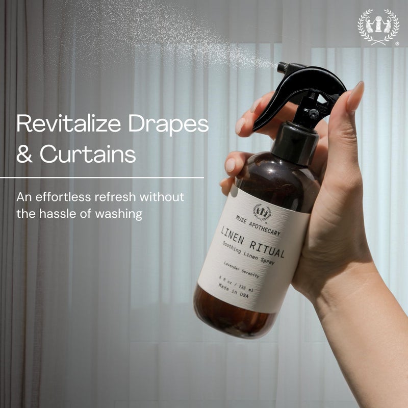 Muse Apothecary Linen Ritual - Aromatic, Soothing, and Relaxing Linen Mist, Laundry and Fabric Spray - Infused with Aromatherapy Essential Oils - 8 oz, Amber Cashmere, 2 Pack - Image 4