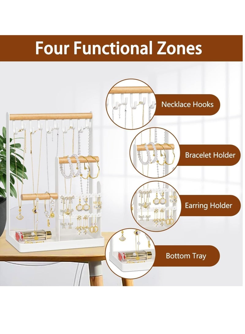 Zikra Jewelry Holder Organizer with Earring Tray and 10 Hooks 4 Tier Necklace Holder Display for Earrings Watches Bracelet Rings White - Image 5