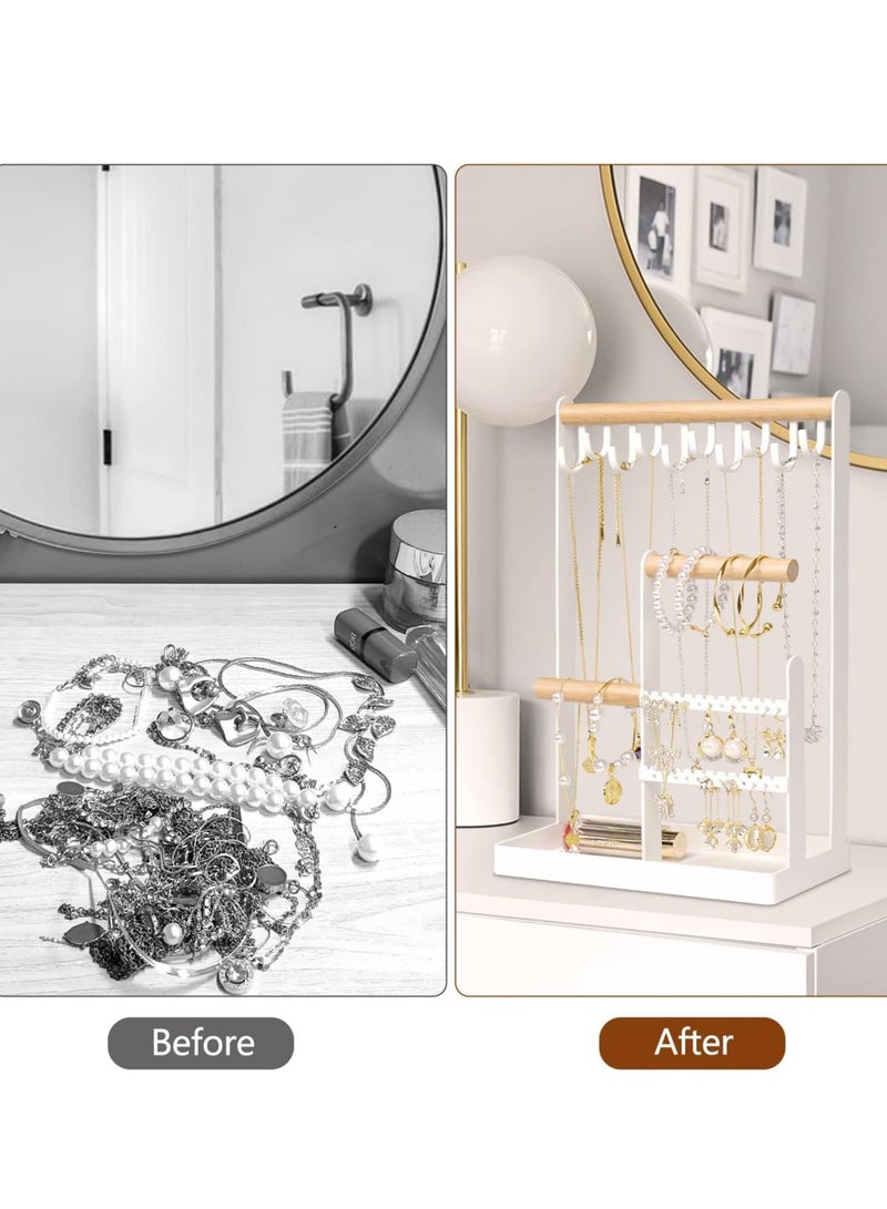 Zikra Jewelry Holder Organizer with Earring Tray and 10 Hooks 4 Tier Necklace Holder Display for Earrings Watches Bracelet Rings White - Image 2